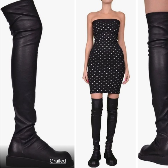 Rick Owens Shoes - BNIB AUTHENTIC RICK OWENS BLACK LEATHER OVER THE KNEE BOOT